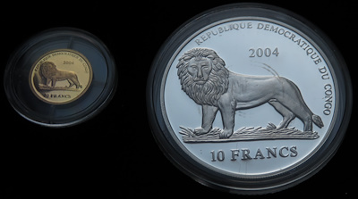 UNC / PROOF / Ferrari set : Congo 10 francs 2004 + 20 francs 2004