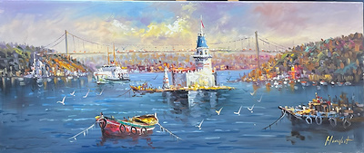 Halil Cankut imzalı tablo — Yağlı Boya, 140×60 cm, 10.000 TL müzayede satışı
