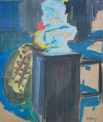 A. Aksoy imzalı tablo — Guaj, 28×23 cm, 1.000 TL müzayede satışı