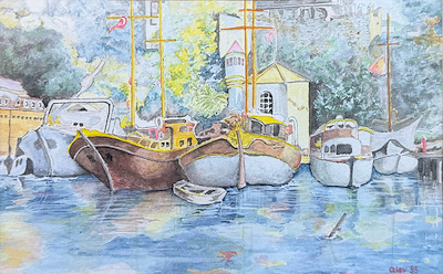 Alev imzalı tablo — Sulu Boya, 17×29 cm, 1.000 TL müzayede satışı