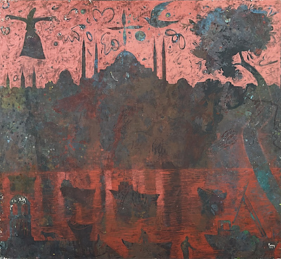 Memduh Kuzay imzalı tablo — Karışık Teknik, 180×200 cm, 42.500 TL müzayede satışı