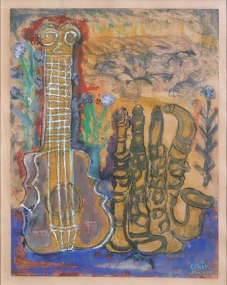 Cihat Burak imzalı tablo — Hat, 32×23 cm, 34.000 TL müzayede satışı