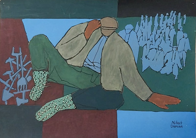 Nihat Darcan imzalı tablo — Hat, 25×34 cm, 5.000 TL müzayede satışı