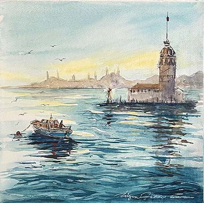 Ülgen Akten imzalı tablo — Sulu Boya, 25×25 cm, 1.250 TL müzayede satışı