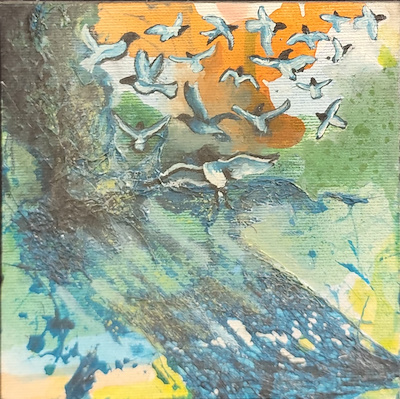 Emel Uzuner imzalı tablo — Karışık Teknik, 15×15 cm, 1.250 TL müzayede satışı