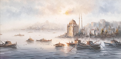 Ömer Vardar imzalı tablo — Yağlı Boya, 100×50 cm, 8.000 TL müzayede satışı