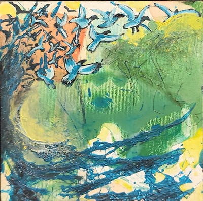 Emel Uzuner imzalı tablo — Yağlı Boya, 15×15 cm, 1.000 TL müzayede satışı