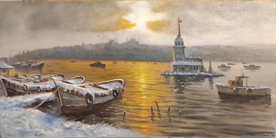 Ömer Faruk Özelçi imzalı tablo — Yağlı Boya, 40×80 cm, 4.500 TL müzayede satışı