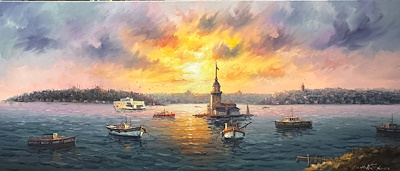 Mehmet Razi Haksever imzalı tablo — Yağlı Boya, 60×140 cm, 13.000 TL müzayede satışı