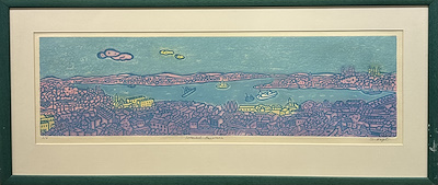 Semiha Binzet imzalı tablo — Gravür, 22×70 cm, 3.050 TL müzayede satışı