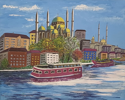 Hadi imzalı tablo — Akrilik Boya, 50×63 cm, 2.000 TL müzayede satışı