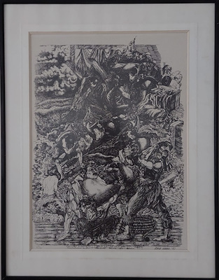 Özer Kabaş imzalı tablo — Gravür, 100×700 cm, 12.000 TL müzayede satışı