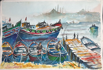 Hasan Ozansoy imzalı tablo — Sulu Boya, 38×55 cm, 5.500 TL müzayede satışı