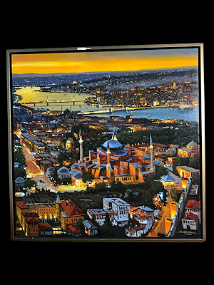 Mustafa Eldeniz imzalı tablo — Yağlıboya, 105×105 cm, 50.000 TL müzayede satışı