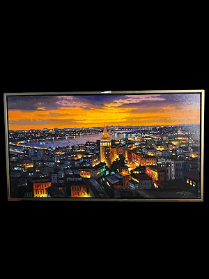Mustafa Eldeniz imzalı tablo — Yağlıboya, 135×75 cm, 45.000 TL müzayede satışı