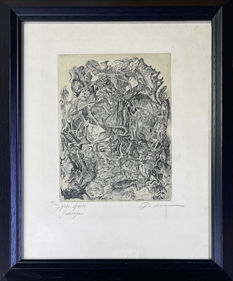 Erol Deneç imzalı tablo — Gravür, 35×28 cm, 5.000 TL müzayede satışı