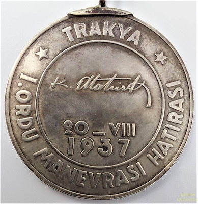 明治43年（1910年）8月29日 韓国併合記念牌メダル 花鳥彫刻 1937 TRAKYA 1. ORDU MANEVRASI HATIRASI | Gordion Müzayede