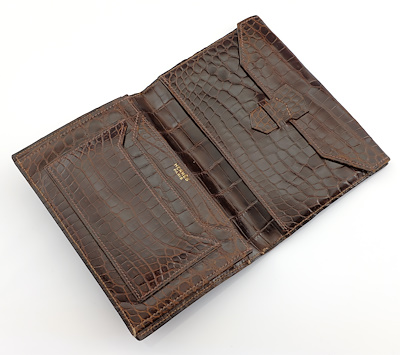 HERMES CROCODILE WALLET-Dark brown crocodile, in very good
