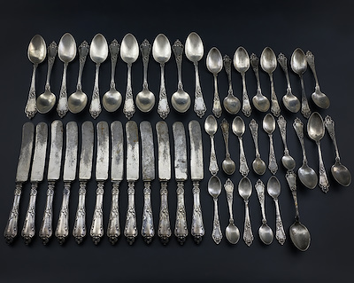 IMPERIAL RUSSIAN SILVER CUTLERY SET-84 Zolotnik assay, Moscow city