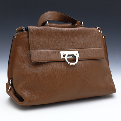 SALVATORE FERRAGAMO BAG-Light brown leather, silver hardware. In