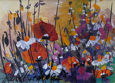 HİKMET ÇETİNKAYA (b.1958)-Poppies, mixmedia on board, signed. 13 x HİKMET ÇETİNKAYA (b.1958)-Poppies, mixmedia on board, signed. 13 x