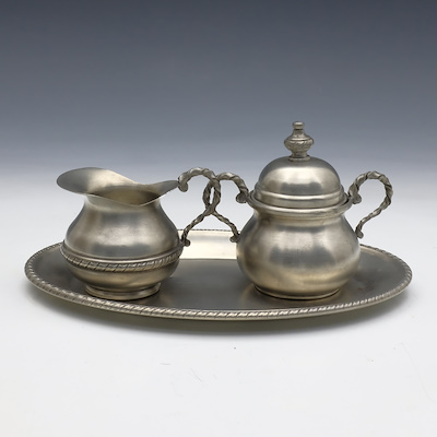 PEWTER SERVICE SET-Fein Zinn Etain Fin 95% marked, tray, milk pot