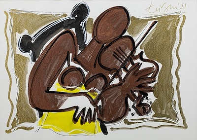 ADNAN TURANİ (1925-2016)-Violonist, mixed media on paper, signed