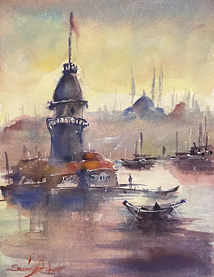 Sevim Asker imzalı tablo — Sulu Boya, 32×25 cm, 800 TL müzayede satışı