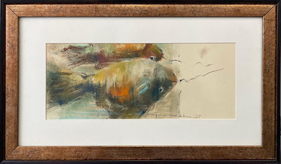 Ayça Göker imzalı tablo — Pastel Boya, 14×34 cm, 1.000 TL müzayede satışı