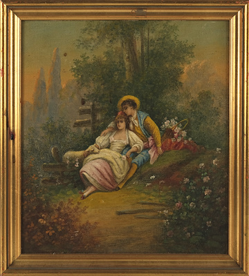 Frogonard Ekolü imzalı tablo — Yağlı Boya, 25×28 cm, 3.685 TL müzayede satışı