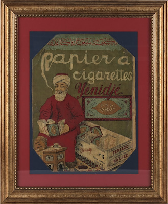Osmanlı Sigara Afişi imzalı tablo — Taşbaskı, 31×41 cm, 5.987 TL müzayede satışı