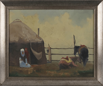 Çadır Önünde Göçebe Aile imzalı tablo — 45×35 cm, 1.013 TL müzayede satışı