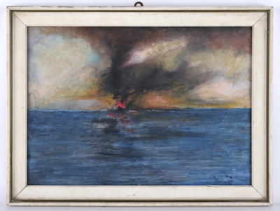 Gemide Yangın Ali imzalı tablo — Pastel Boya, 35×50 cm, 3.685 TL müzayede satışı
