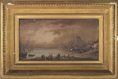 İstanbul Manzarası imzalı tablo — Yağlı Boya, 20×40 cm, 78.616 TL müzayede satışı