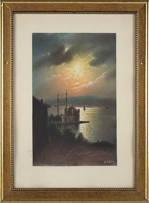 Moskoffian Osmanlı imzalı tablo — Pastel Boya, 34×22 cm, 13.512 TL müzayede satışı