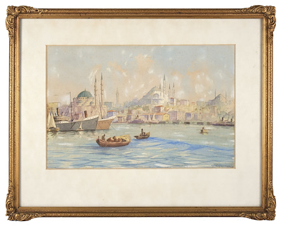 Boğaz Peyzajı imzalı tablo — Sulu Boya, 26×39 cm, 9.827 TL müzayede satışı