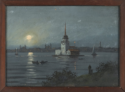 İstanbul Gece Manzarası imzalı tablo — Yağlı Boya, 23×33 cm, 5.896 TL müzayede satışı