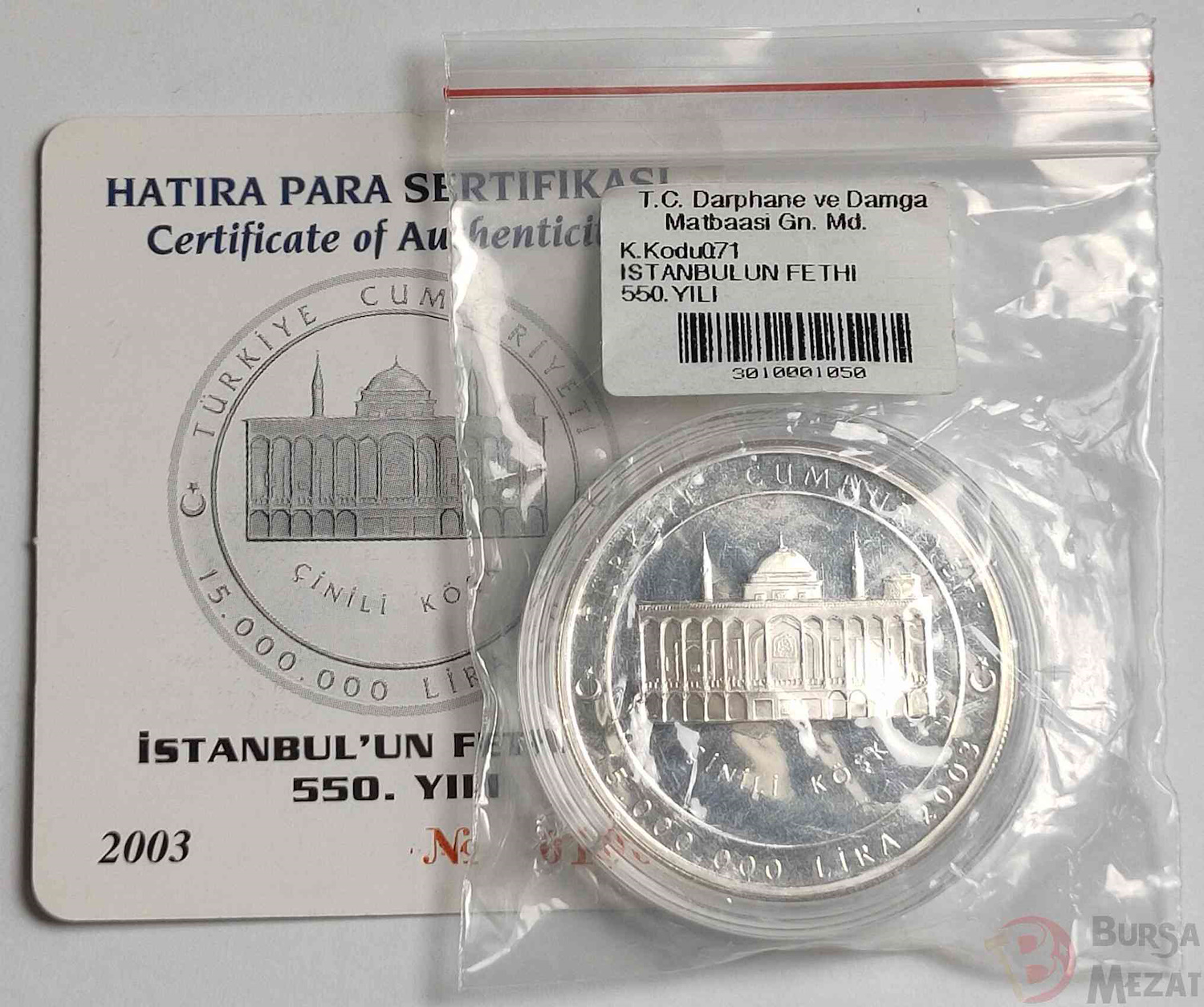 2003 YILI İSTANBUL FETHİNİN 550. YILI DARPHANE HATIRA GÜMÜŞ