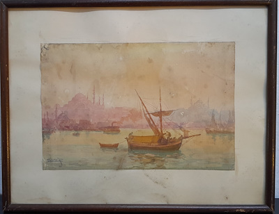 Şerif Renkgörür imzalı tablo — Sulu Boya, 29×19 cm, 15.000 TL müzayede satışı