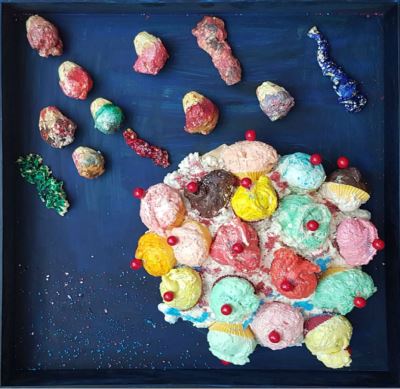Filiz Behar imzalı tablo — Karışık Teknik, 65×65 cm, 500 TL müzayede satışı
