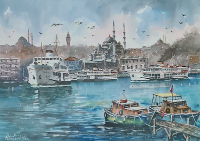Hasan Ozansoy imzalı tablo — Sulu Boya, 50×70 cm, 7.000 TL müzayede satışı