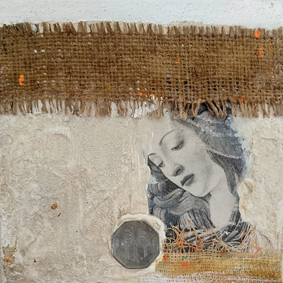 Şevval Göndeş imzalı tablo — Karışık Teknik, 17×17 cm, 200 TL müzayede satışı