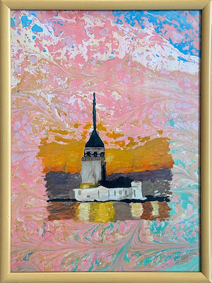 Kız Kulesi imzalı tablo — Karışık Teknik, 51×38 cm, 1.000 TL müzayede satışı