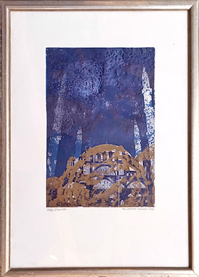 Bilgehan Uzuner imzalı tablo — Gravür, 21.5×15 cm, 1.000 TL müzayede satışı