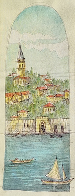 Ömer Faruk imzalı tablo — Karışık Teknik, 50×23 cm, 1.750 TL müzayede satışı