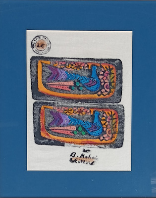 Bedri Rahmi imzalı tablo — Baskı, 31×26 cm, 3.500 TL müzayede satışı