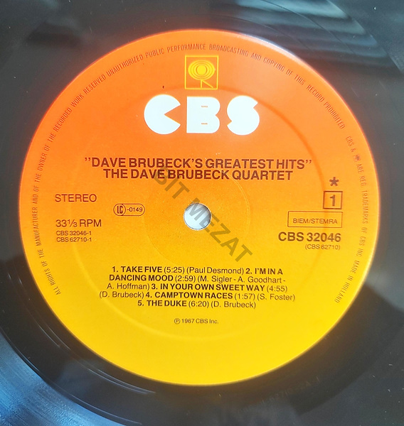 THE DAVE BRUBECK QUARTET/ GREATEST HITS-K 6 P 8 KAPAK ARKA YÜZDE