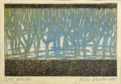 Güler Akalan imzalı tablo — Gravür, 15×20 cm, 4.500 TL müzayede satışı