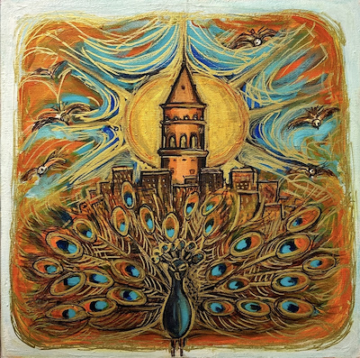 Günseli Partanaz (d.1955) Galata Ve Tavuskuşu imzalı tablo — Yağlı Boya, 40×40 cm, 1.750 TL müzayede satışı