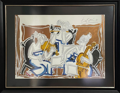 クラウンとティーポットの油彩画 ADNAN TURANİ-Kağıt üzeri yağlı boya, 50x70 cm, çerçeveli